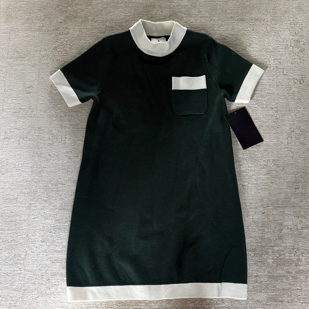 Tuckernuck Forest Green and Cream Short-Sleeve Knit Mini Dress